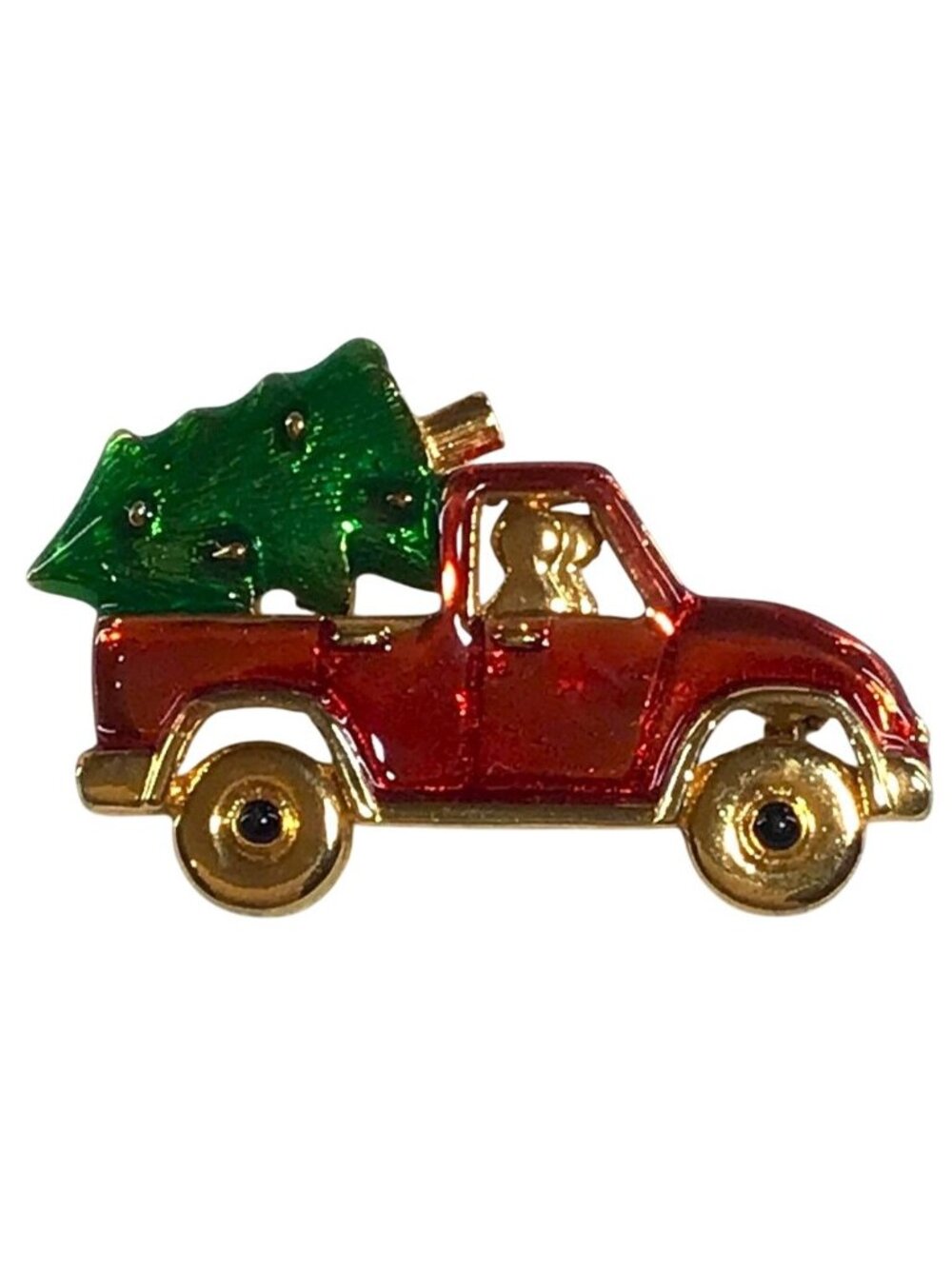 Vintage Gold Tone Christmas Tree Truck Brooch Pin